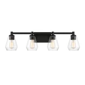 Clarity 32 in. 4-Light Black Vanity Light with Clear Glass Shades