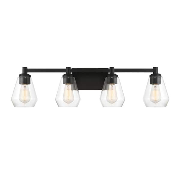 Minka Lavery Clarity 32 in. 4-Light Black Vanity Light with Clear Glass Shades