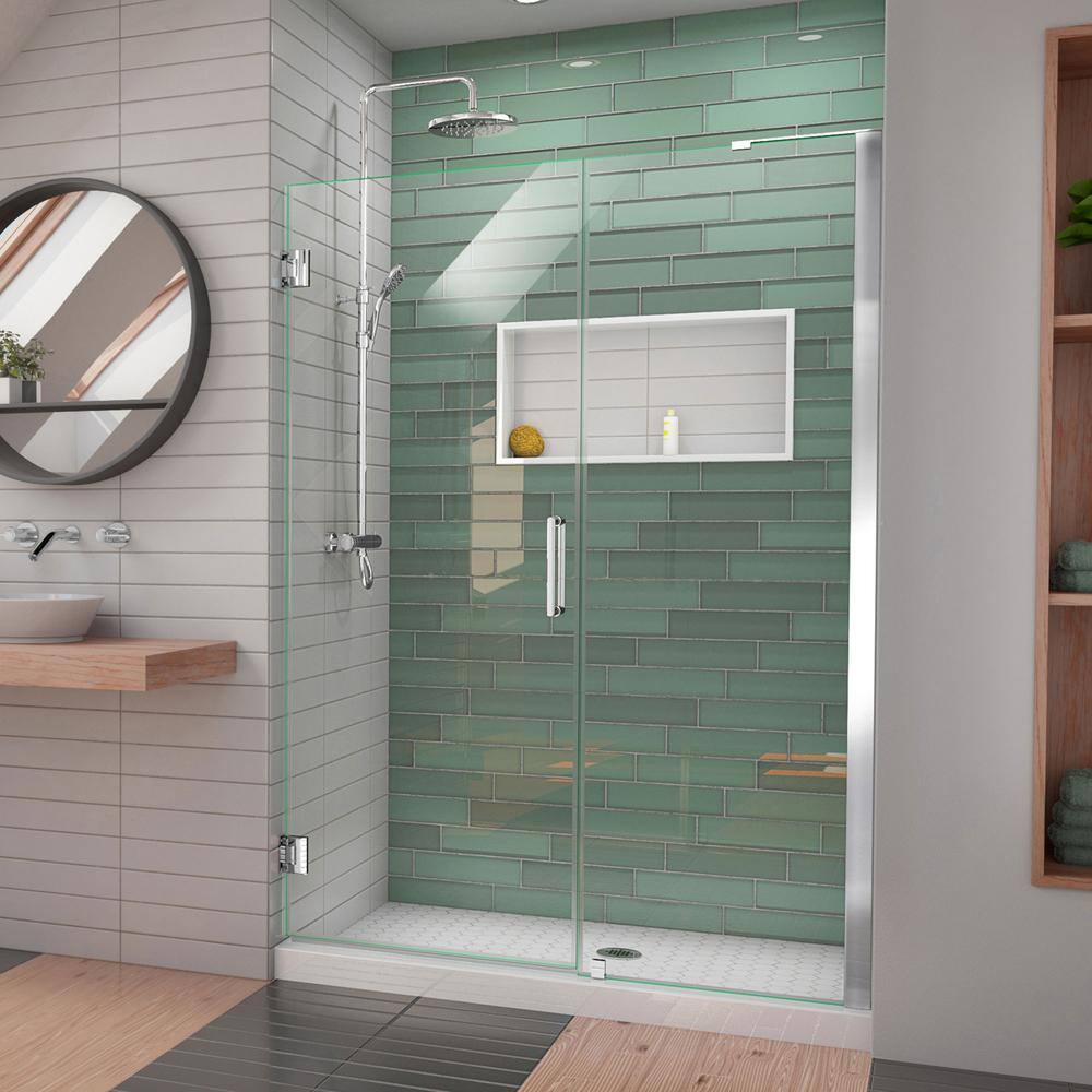 Unidoor-LS 47-55" Frameless Clear Glass Shower Door with Black Hardware