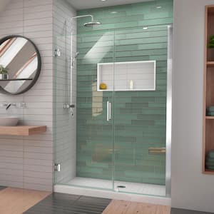 Unidoor-LS 53 in. to 54 in. W x 72 in. H Frameless Hinged Shower Door in Chrome