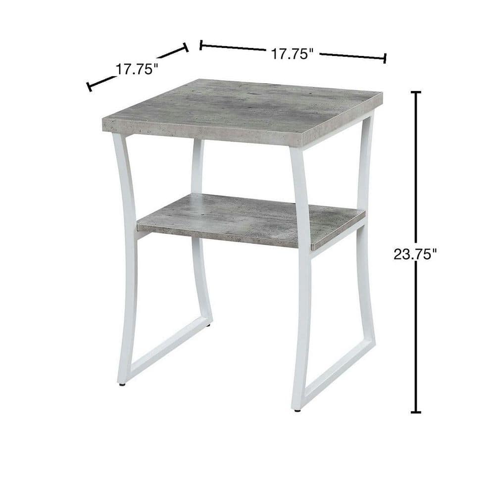 Gray Faux Birch Wood and White Metal Frame End Table