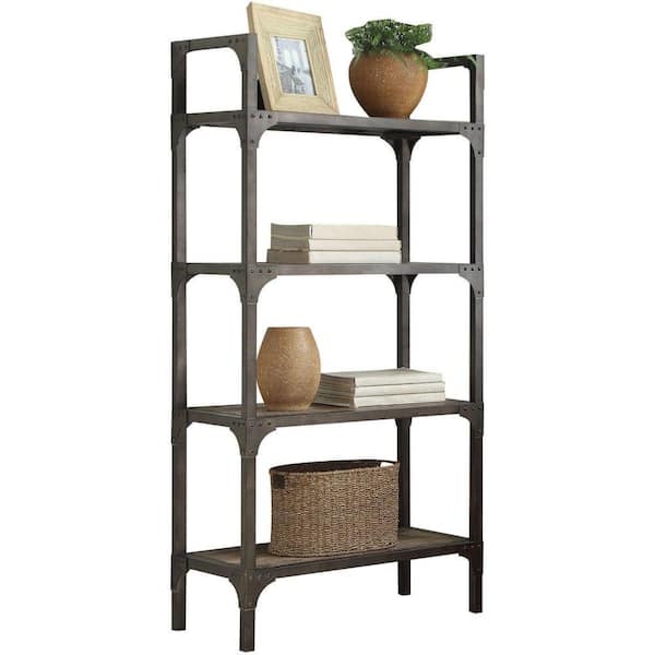 Benjara 65 in. H Gray Metal 4-Shelf Bookcase with Straight Legs