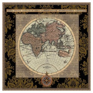 "Damask on Black Map I" by Elizabeth Medley 1-Piece Floater Frame Giclee Travel Canvas Art Print 22 in. x 22 in.