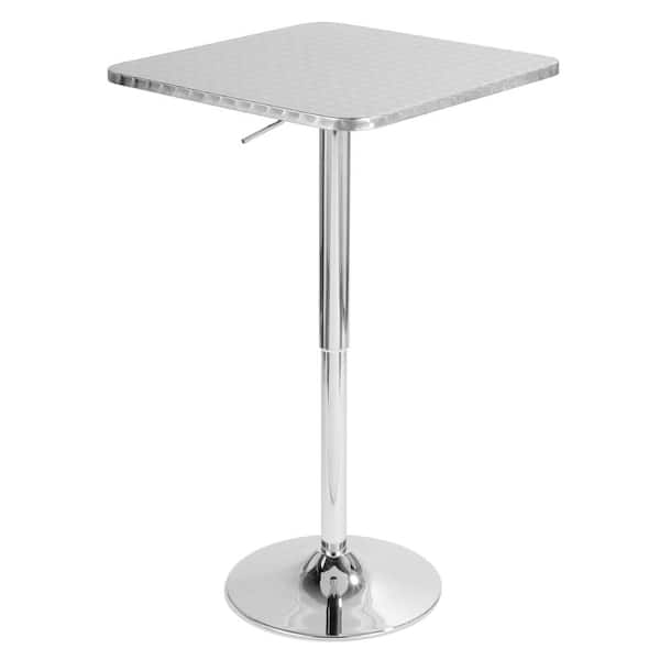 Lumisource Bistro Square Silver Adjustable Bar Table