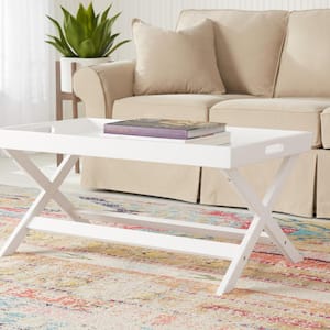 Rectangular White Wood Tray Top Coffee Table