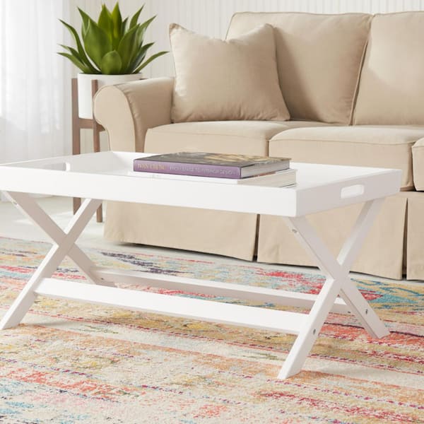 StyleWell Rectangular White Wood Tray Top Coffee Table