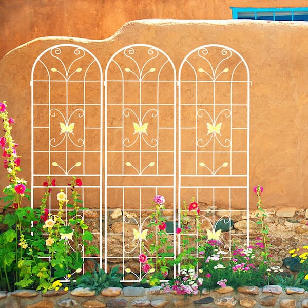 2-Pack Metal Garden Rustproof Trellis 86.7 in. Height for Climbing Plants Outdoor Flower Support in White