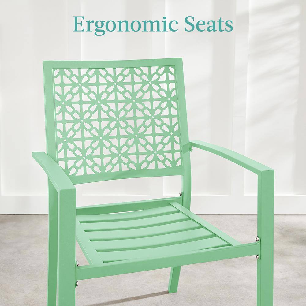 Mint Green Steel 3-Piece Patio Bistro Set with Geometric Design