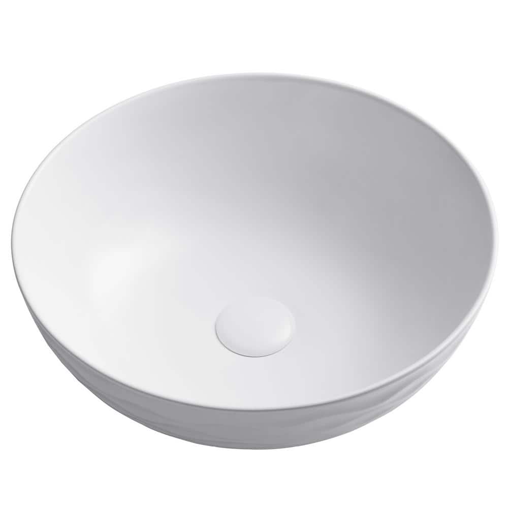 Viva Round White Ceramic Vessel Bathroom Sink, 16 1/2 in.