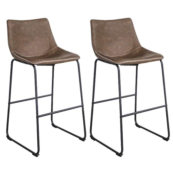 Faux Leather Bar Stool Set, Brown Leather Bar Stool