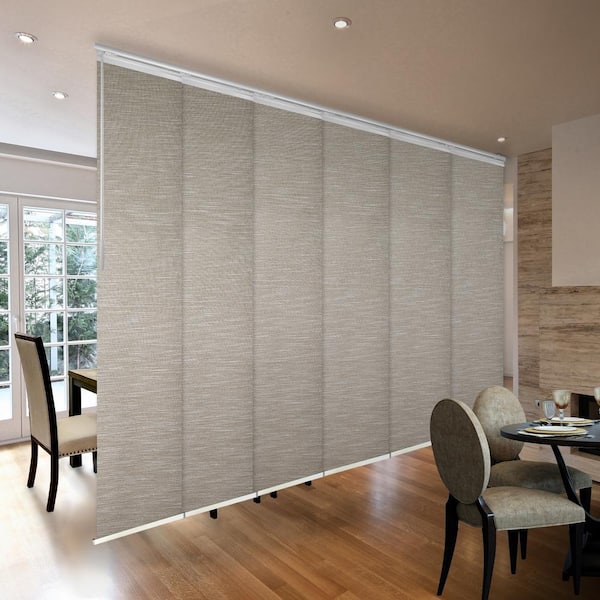 EMOH Hemp 70 in. - 130 in. W x 94 in. L Adjustable 6- Panel in White Single Rail Panel Track with 23.5 in. Slates