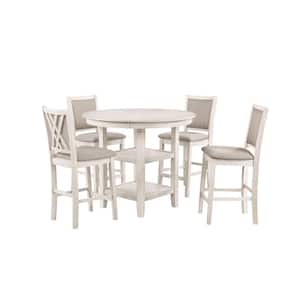 Amy 5-Piece Solid Wood Counter Set with Counter Table and 4 Chairs, Bisque