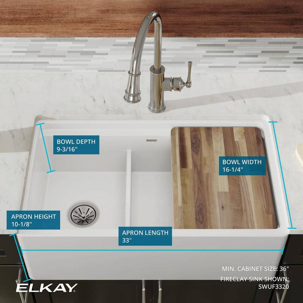 33" White Fireclay Double Bowl Farmhouse Kitchen Sink