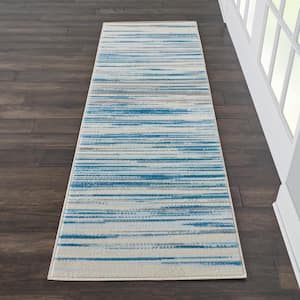 Jubilant Blue 2 ft. x 6 ft. Stripes Contemporary Runner Area Rug