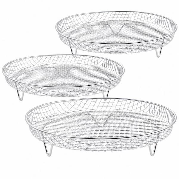 8 in. Round Silver Stainless Steel Air Fryer Rack, Baking Rack, Cooling Rack, Stackable Grill (3-Pack)