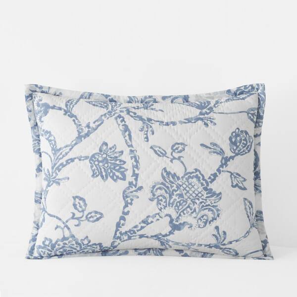The Company Store Company Cotton Jaisalmer Quilted Blue/White Floral Cotton Standard Sham