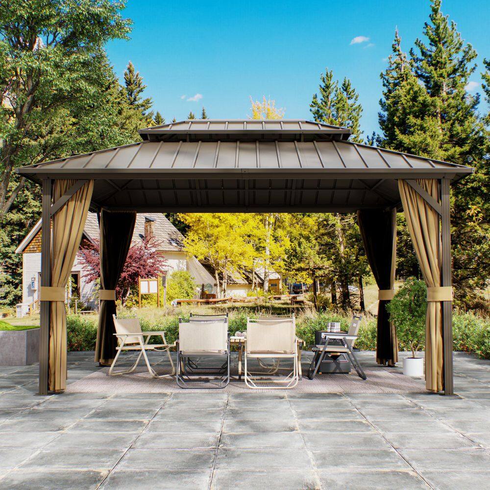 12 ft. x 14 ft. Aluminum Hardtop Outdoor Gazebo with Double Galvanized Steel Roof,Included Mosquito Netting and Curtains price history on PriceWatchPro