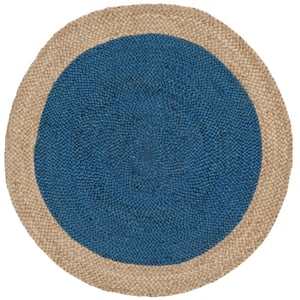 Natural Fiber Royal Blue/Beige Doormat 3 ft. x 3 ft. Round Border Area Rug