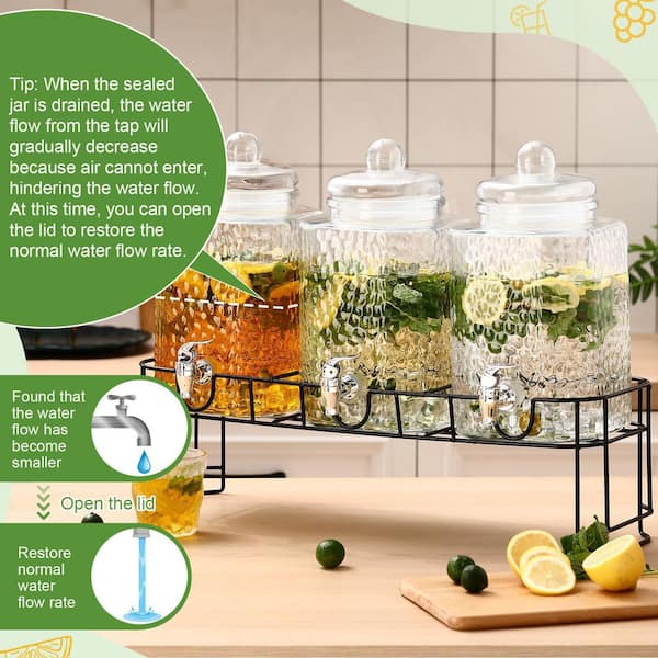 Wudkey 3-Piece 1.5 Gal. Glass Leakproof Beverage Dispenser with Stand Spigot Glass Lid for Party Wedding Kitchen