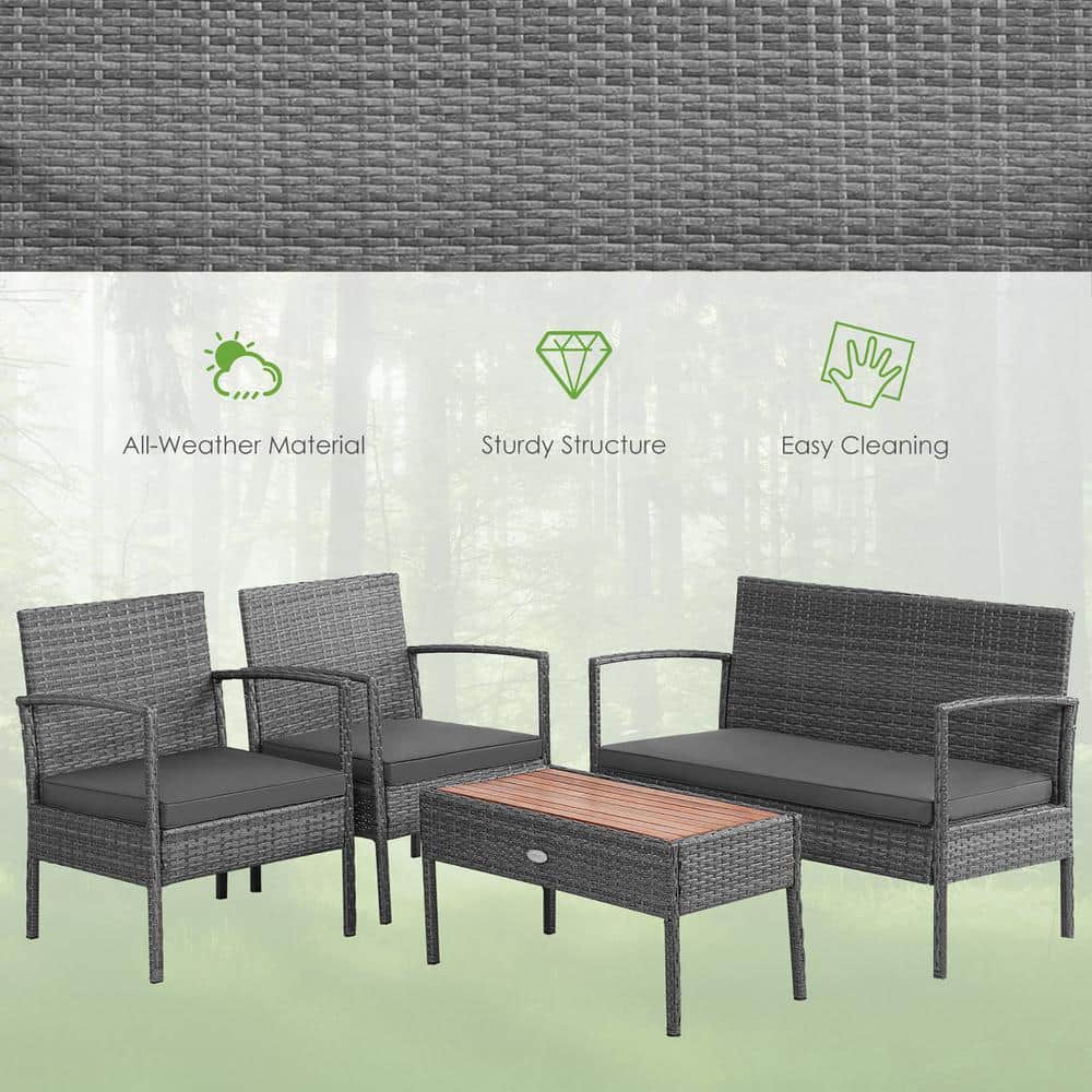 Gray Acacia Wood and Steel 8-Piece Patio Set with Cushions