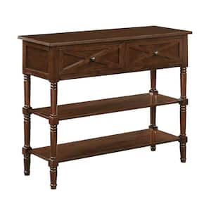 Country Oxford 38 in. Espresso Standard Rectangle Wood Console Table with 2-Drawers and Shelves