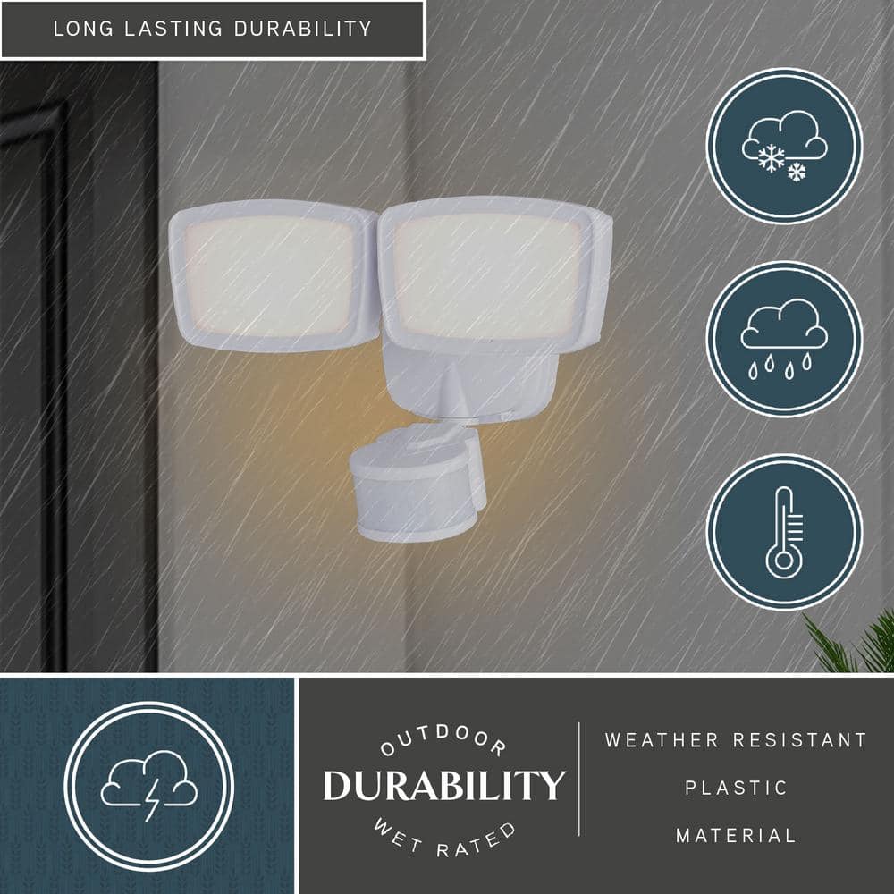 White Dual Head LED Outdoor Security Flood Light with Motion Sensor