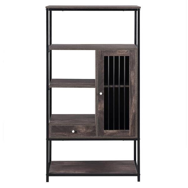 URTR 31.4 in. Wide Dark Brown 5Tier Shelf Accent Bookcase Vintage