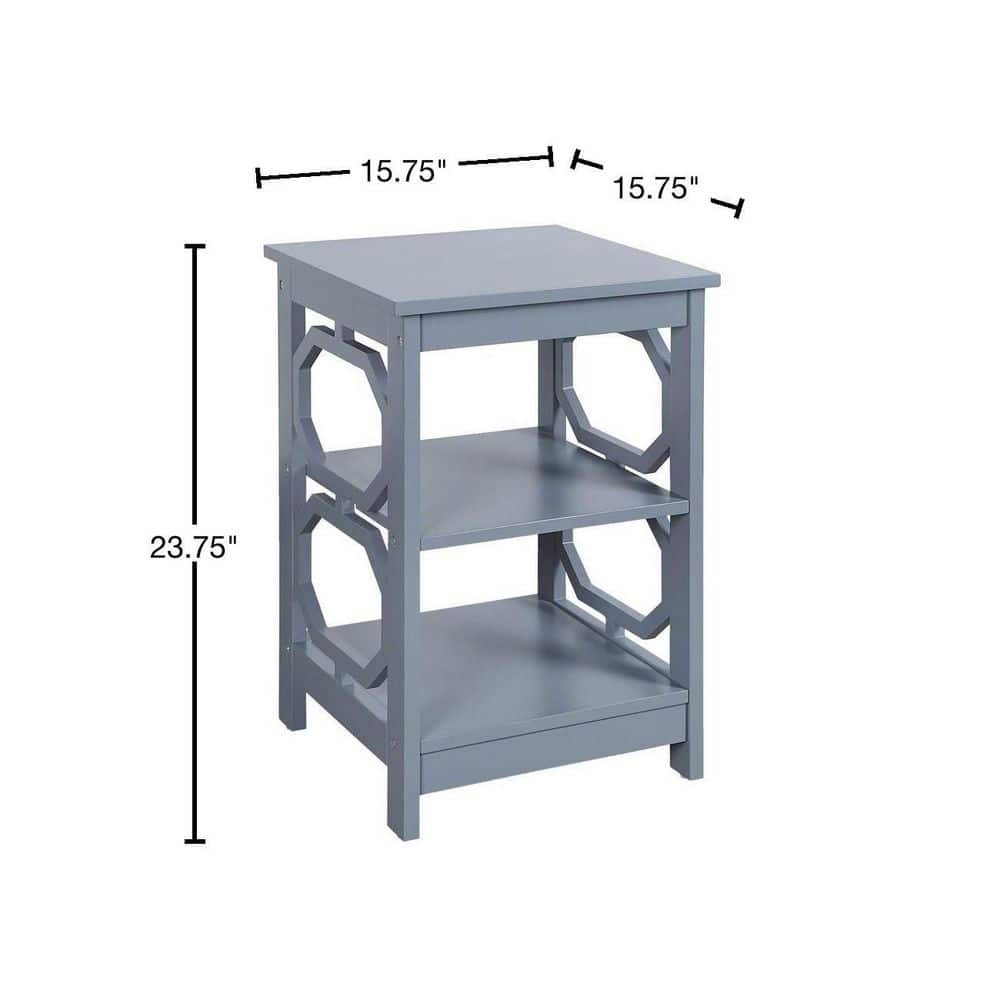 Gray Round Wood End Table with Shelves