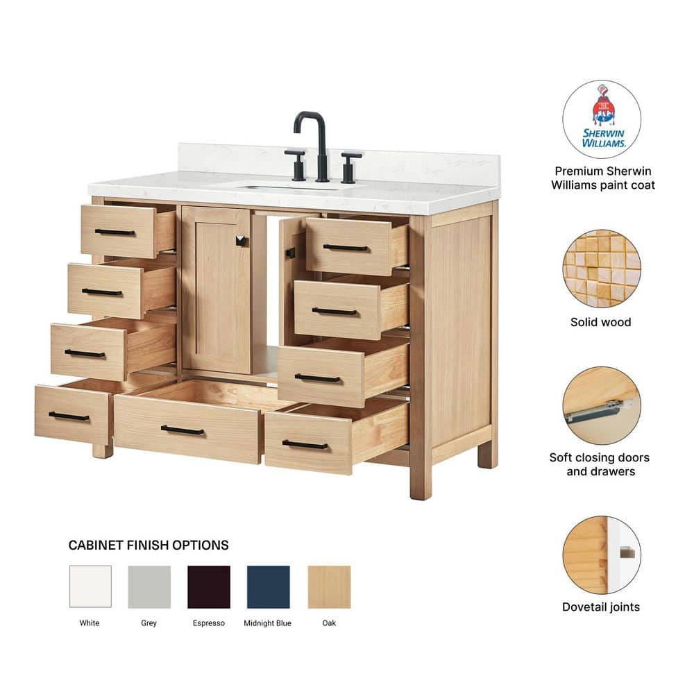 Cambridge 48.25" Oak Single Sink Vanity with Quartz Top