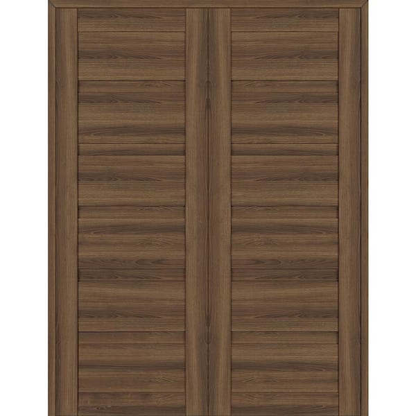 Belldinni Louver 60 in. x 79.375 in. Both Active Pecan Nutwood Wood Composite Double Prehung Interior Door
