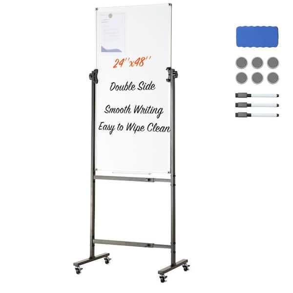 VEVOR Rolling Magnetic Whiteboard Memo Board Double-sided Mobile Whiteboard 24 in. x 48 in. Adjustable Height Dry Erase Board