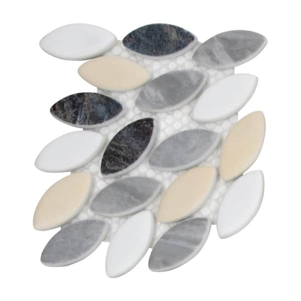 sunwings Flower Beige Mixed 6 in. x 6 in. Matte Recycled Glass Marble Looks Floor and Wall Mosaic Tile (0.25 sq. ft. /Case)