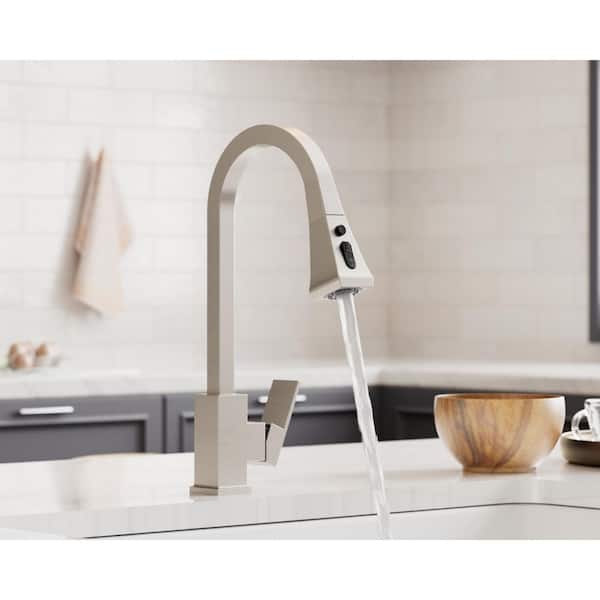 Single-Handle Pull Down Sprayer 16 in. H Kitchen Faucet with 360° Spout Swivel and Dual Spray in Brushed Nickel