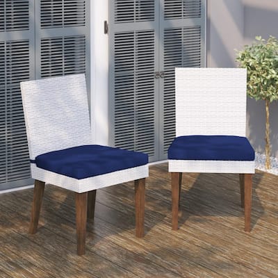 Acacia Wood Outdoor Dining Chair with Navy Blue Cushions (Set of 2)