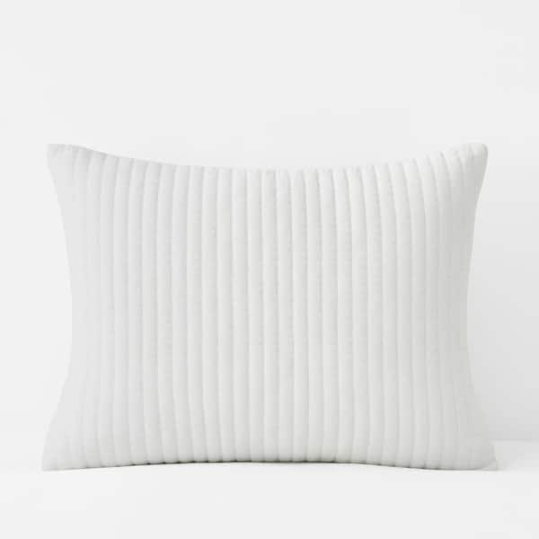 The Company Store Legends Luxury Straight Stitch Velvet White Cotton Standard Quilted Sham