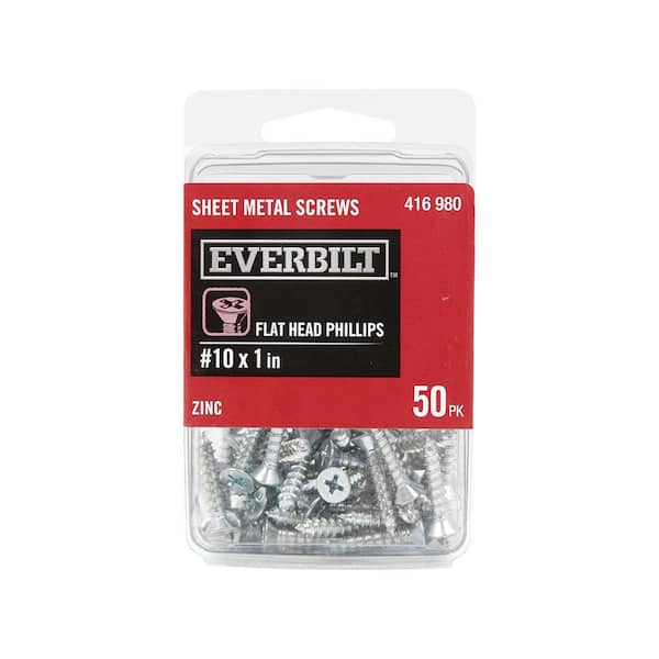 Everbilt #10 x 1 in. Zinc Plated Phillips Flat Head Sheet Metal Screw (50-Pack)