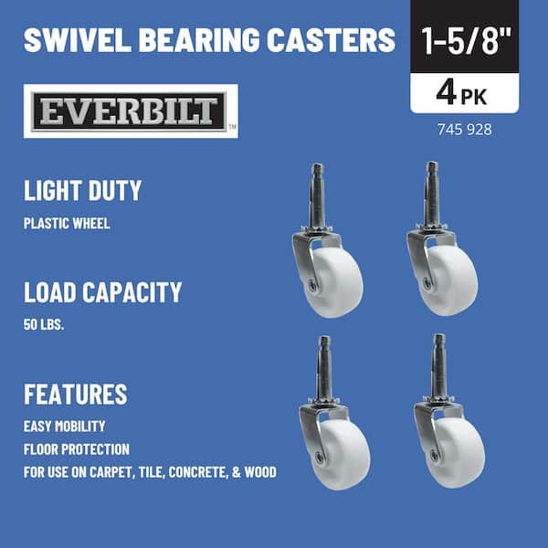 1 5/8 in. White Plastic and Steel Swivel Stem Casters with 50 lb. Load Rating 4 Pack
