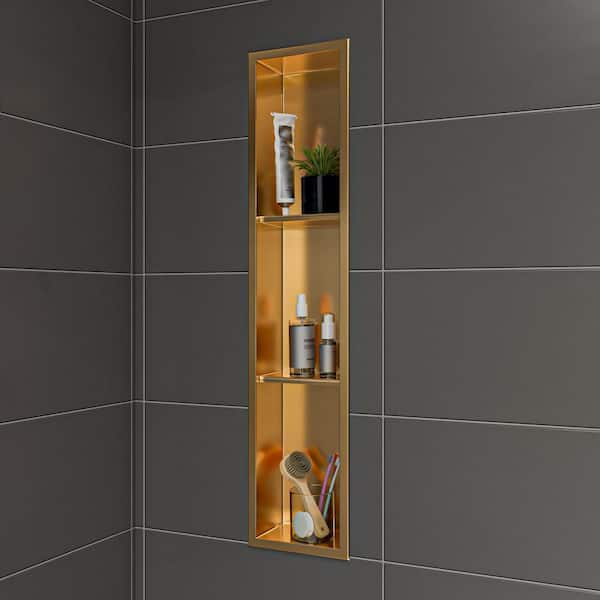 AKDY 8 in. W x 36 in. H x 4 in. D Stainless Steel Triple Shelf Bathroom Shower Wall NICHE in Matte Black