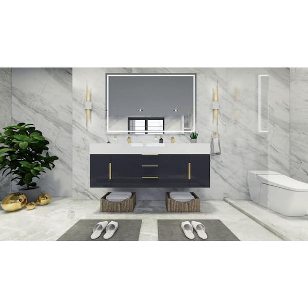 BV Better Vanity Bethany 59 in. W. x 20 in. D x 22 in. H Double Sink Floating Bath Vanity in Gloss Gray with White Acrylic Top