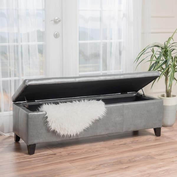 Noble House Glouster Dark Grey Faux, King Size Bed Bench Grey