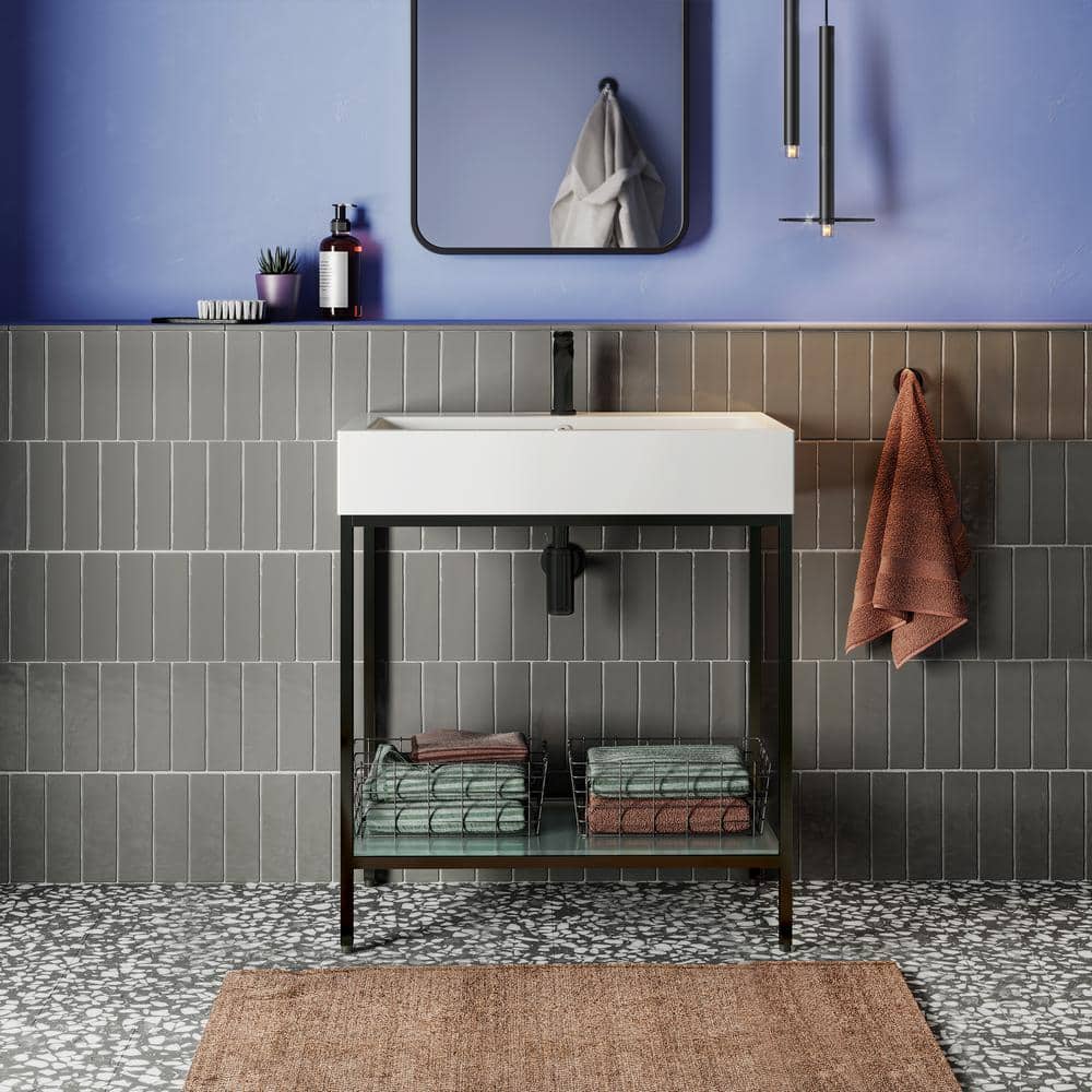 Pierre 32" Matte Black Metal Frame Freestanding Bathroom Vanity