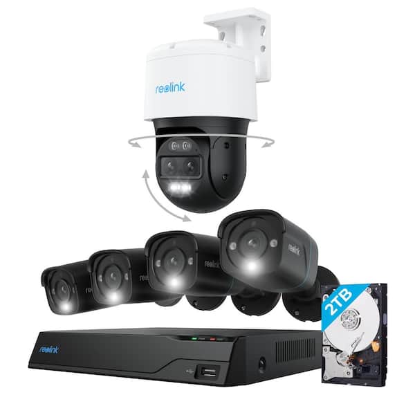8-Channel 4K 8MP 2TB NVR Security Surveillance System with 4-Wired Black Bullet Cameras and Auto-Tracking Pan Tilt Cam