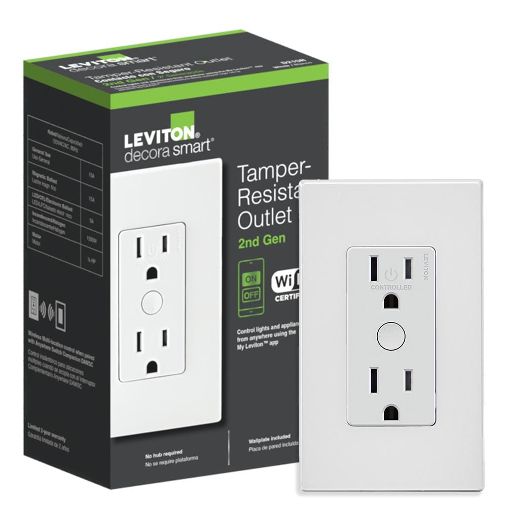 Decora Smart Wi-Fi Tamper Resistant 15A Duplex Outlet (2nd Gen) Works with Alexa/Google/HomeKit and Anywhere Companions -  Leviton, R02-D215R-1RW