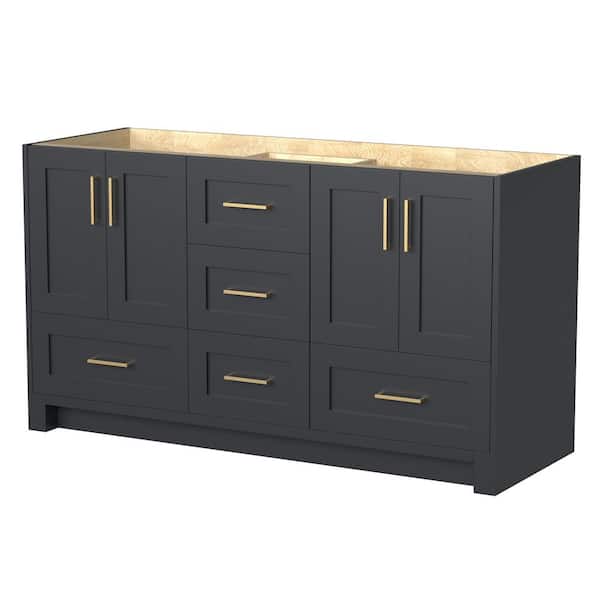 Sob 60 in. W x 21.5 in. D x 33.5 in. H Solid Wood Double Bath Vanity Cabinet without Top in Graphite Gray Assembled