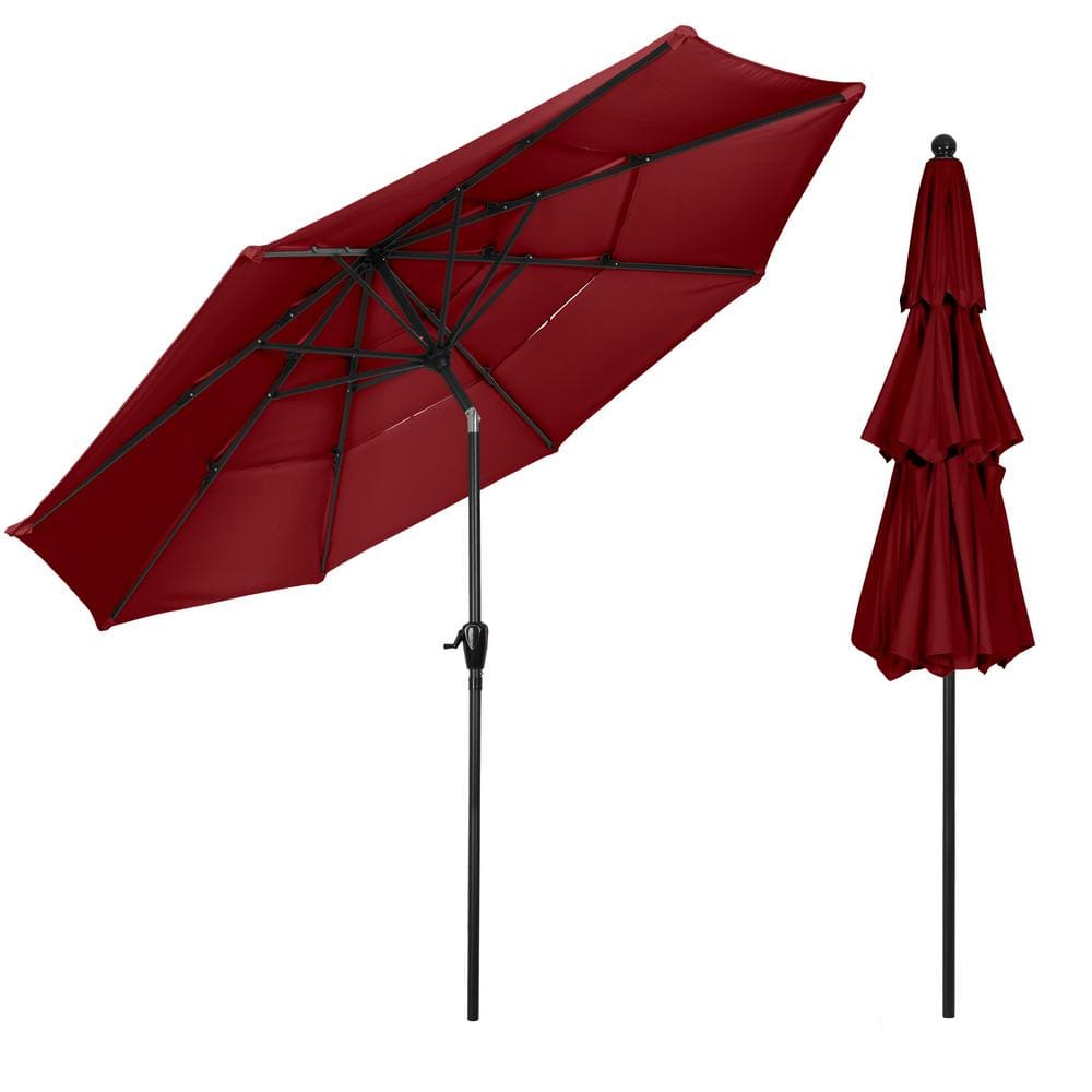10-Foot Red Polyester Outdoor Patio Market Umbrella with Tilt
