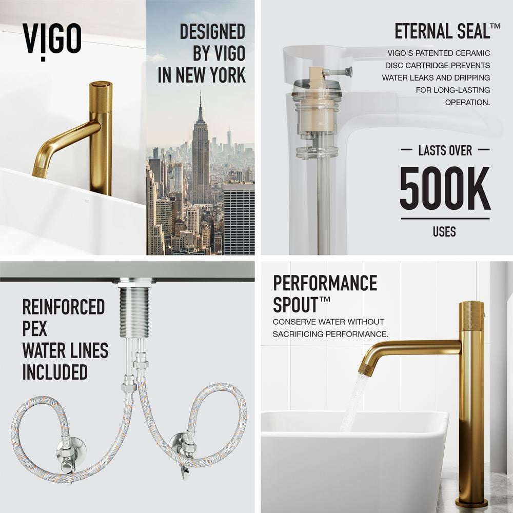 Matte Brushed Gold Single-Hole Bathroom Vessel Faucet