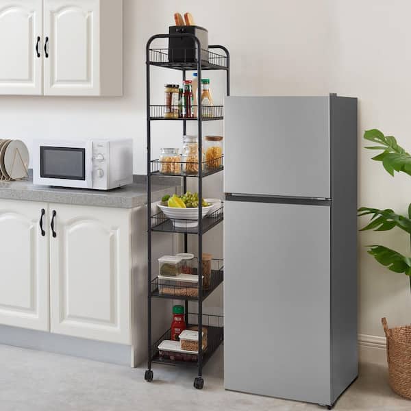 6-Tier Rolling Kitchen Slim Cart, Storage Tower Rack with Wheels, 6-Baskets for Kitchen, Bathroom, Laundry in Black