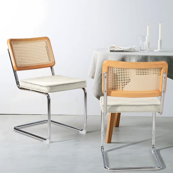 Modern Silver Metal Outdoor Dining Chair with Beige Cushions (2-Pack)