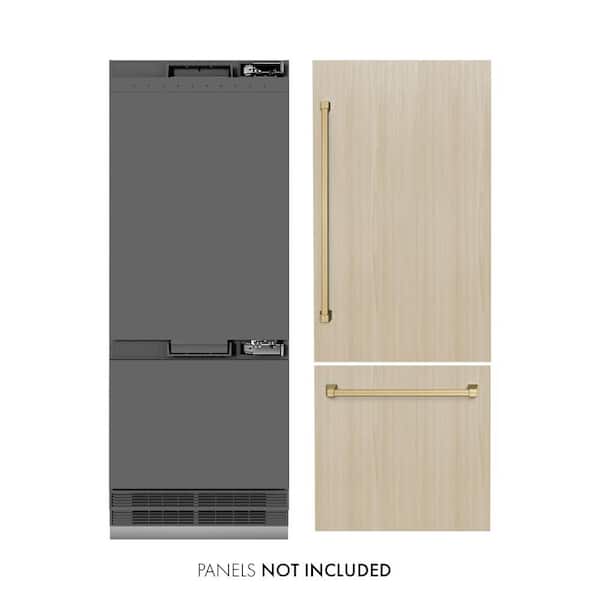 ZLINE Kitchen and Bath Autograph Edition 30 in. 16.1 cu. ft. Panel Ready Built-In Bottom Freezer Refrigerator w/Gray Interior, Bronze Accents