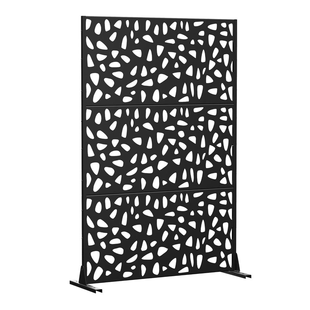 1 Piece 46.8 in. W x 71.37 in. H Black Hollowed Out Stone Outdoor Private Screen Decorative Art Panel